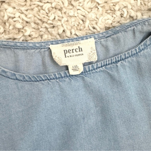 Perch by BluPepper Blue Button Detail Chambray Blouse Relaxed Fit XL - Picture 7 of 8